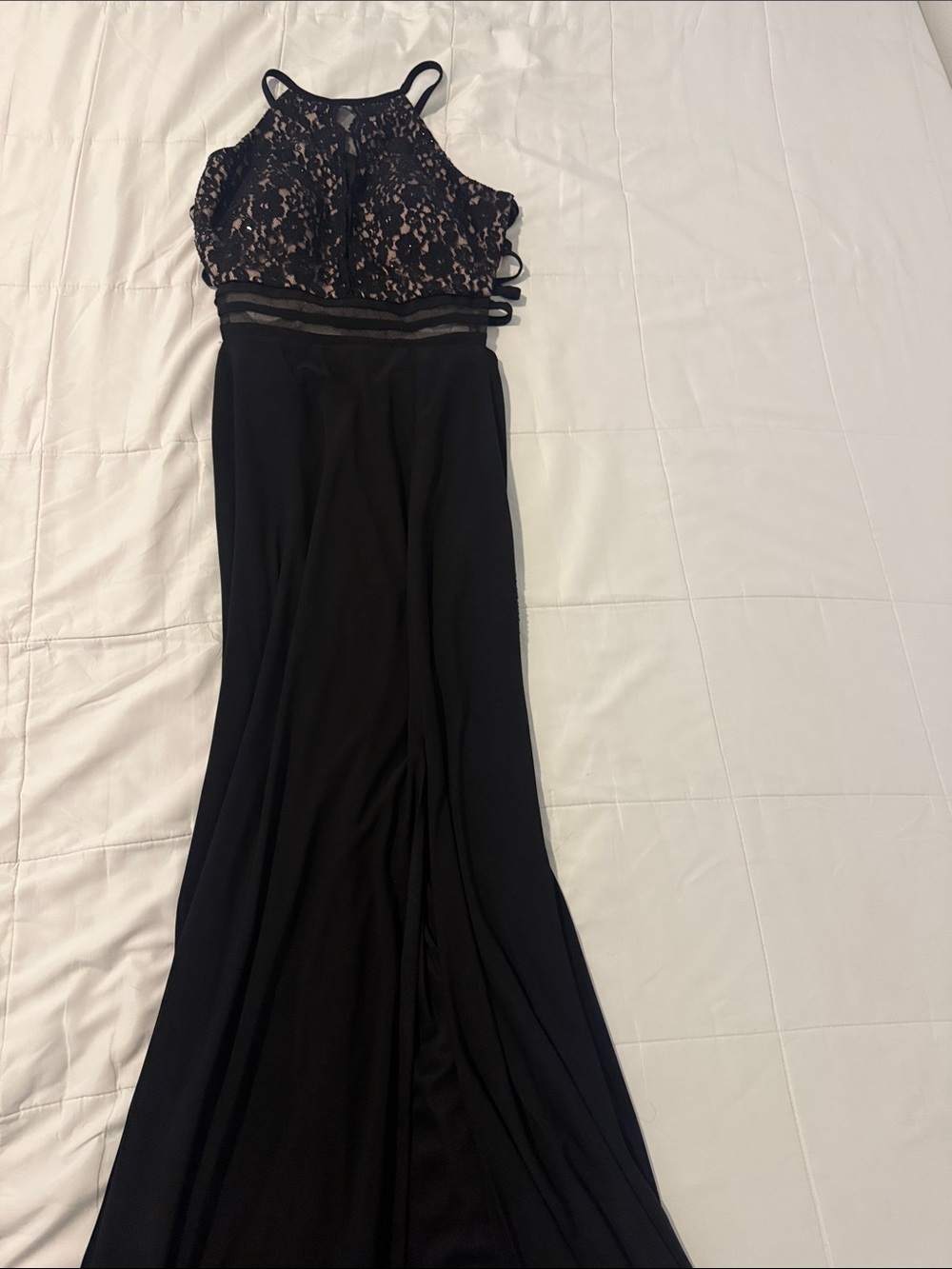 Black Lace Halter Evening Gown